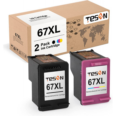 TESEN 67XL Remanufactured Ink Cartridge Replacement 2 Packs (K+T)